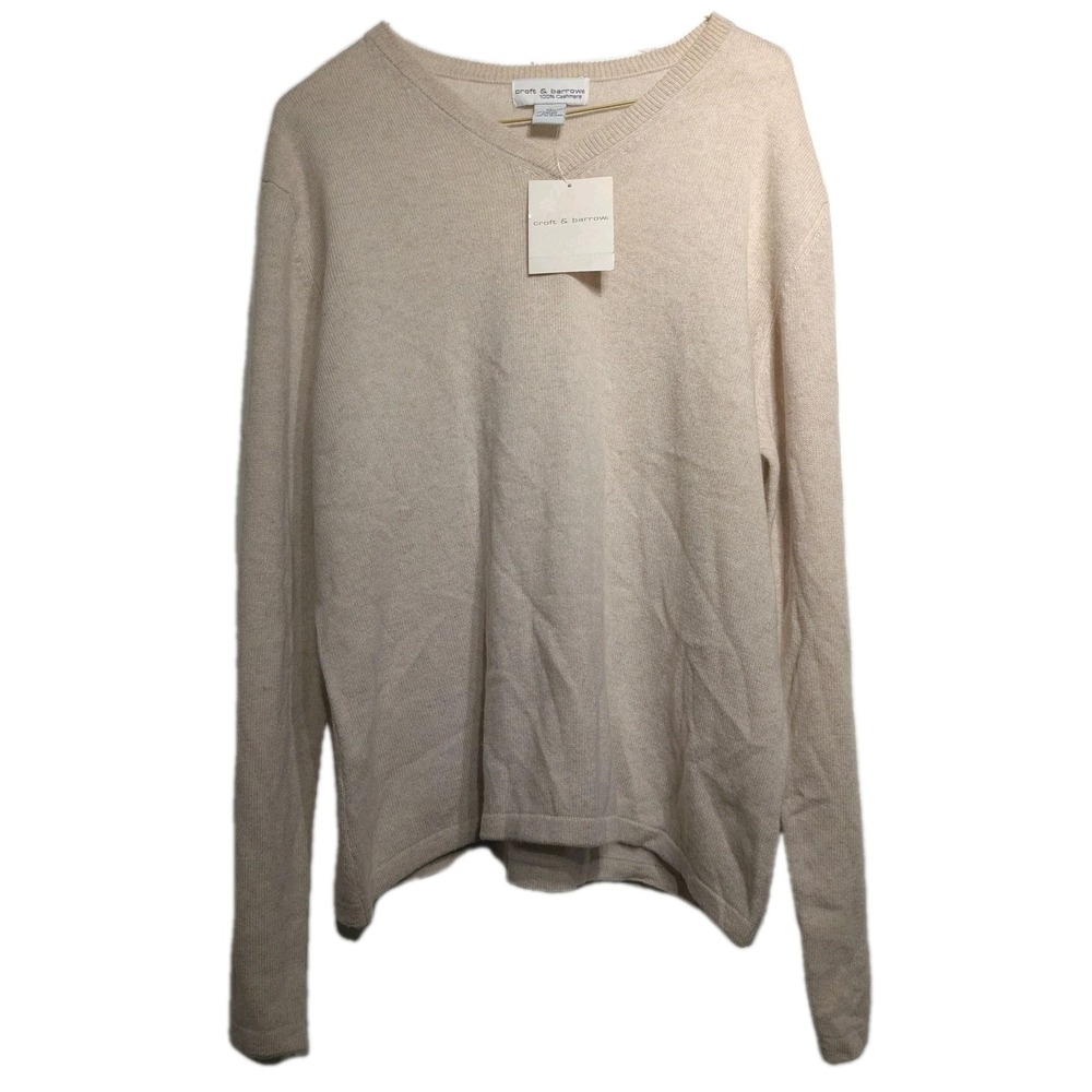 Croft & Barrow Sweater Womens XL 2 Tone 100% Cashmere V Neck Knit Pullover NWT